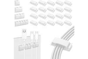 Kabelmanagement Schreibtisch Kit, Moseem 5Stk Kabelhalter Kieselgel +20Stk Kabel Clips Selbstklebend,Kabel Organizer Set für Schreibtisch, Netzkabel, USB Ladekabel, Audiokabel, Ladekabeln, Weiß