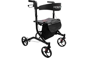 ‎MOBILITY PLUS+ LR10+ Leichtgewichtrollator - Indoor und Outdoor Rollator - Gehwagen, klappbar, Höhe einstellbar, Schwarz, inkl. Tasche