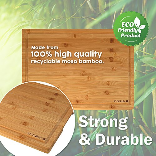 Extra großes Schneidebrett/ Tranchierbrett aus Bambus – 40 x 30 x 2 cm + 5 Jahre Garantie - 5