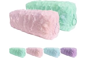 BELUIN Pack 2 Estuche Escolar para Mujer o Niña - Estuches Escolares para Guardar Material De Papelería O Maquillaje De Peluche En Color Pastel - Neceser Pequeño De Un Compartimento (Rosa Verde)