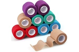 LotFancy 10 Pièces Bandage Auto Adhésif pour Animaux 5cm × 5m Elastique Cohésif Bande de Contention Flexible Sportif Médical Vétérinaire pour Premiers Articulation et Musculaire