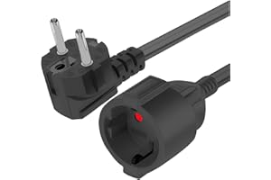 VIEVRE Przedłużacz krótki, 90 stopni, z zestykiem ochronnym, przedłużacz 16 A/250 V, krótki kabel przedłużający, IP20, na zewnątrz – wtyczka z zestykiem ochronnym typu F (CEE 7/4) na gniazdo (CEE 7/3