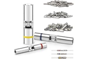 JRready ST6387 M81824/1 MIL-Spec MiniSeal Crimp Splices, 100Pcs Bare Butt Splice Connectors, Seamless Copper Crimp Splices, 12# (Yellow), 16# (Blue), 20# (Red), MiniSeal for Secure Wiring