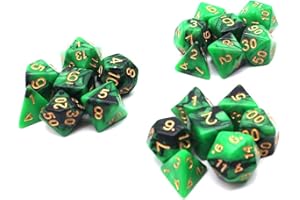 DollaTek Zestaw ko?ci wielo?ciennych, gry sto?owe, 3 zestawy ko?ci 3 x 7 (21 sztuk), seria matryc, D20, D12, D10, D8, D6, D4, DND, DND, RPG, MTG, podwójne kolory, jednocz??ciowe (czarno-zielone)