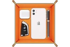 SITHON Organizer do przechowywania na biurko – wysokiej jakości taca ze skóry PU, stolik nocny, uchwyt na pilota zdalnego sterowania, klucze, telefon, portfel, monety, biżuterię, czarny / pomarańczowy