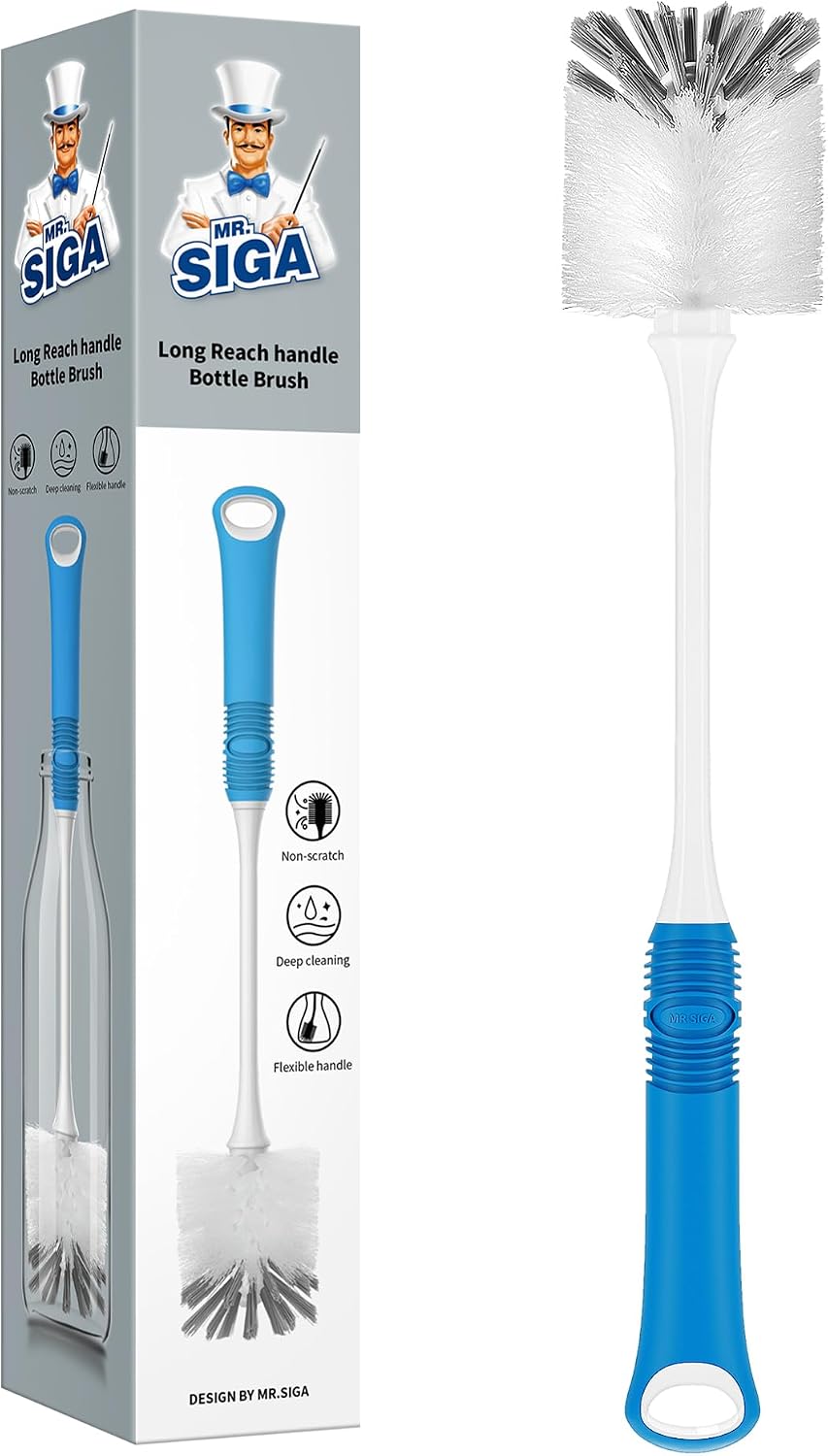 MR.SIGA Goupillon à Bouteille avec Long Manche, Brosse à Bouteille Thermos | Brosse de Nettoyage pour Gourdes Anti-Rayures, Brosse Biberon pour Thermos Verres à Boire Tasse avec Manche Antidérapant
