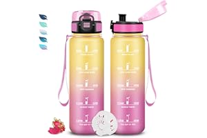 GRSTA Bouteille, Gourde 1l, Gourde Sport avec Filtre, Bouteille Graduée pour 1 Journee, Water Bottle Motivation, avec Slogan de Motivation, Facile à Nettoyer, Water Bottle pour Running, Voyage, Extérieur