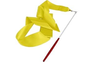 LILLYVALE 4M Dance Gym Ribbon Rhythmic Art Gymnastic Streamer Baton Twirling Rod UK (Yellow)
