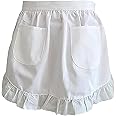ZSRVAJ White Apron, Waitress Apron, Half Apron, Waist Apron Adjustable Waist Ruffle Apron Cooking Half Apron Women's White Costumes Aprons with Pockets for Restaurant Bistro Coffee Shop