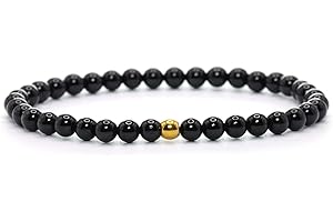 Echtes Schwarzer Turmalin Edelstein Armband mit 4mm Perlen - verschiedene Längen - Heilstein Schutzstein Talisman Glücksbringer Geschenk (Schw. Turm., 18CM)