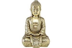 Boltze Figura de Buda sentada (Altura 30 cm, Estatua de Resina Dorada, decoración de Feng Shui, Idea de Regalo, para Interiores y Exteriores)