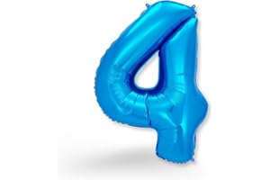 FUNXGO Folien-Ballon 4, Helium-Ballon, Luftballon-Zahl, nachfüllbare Riesen-Ballonzahl, Party-Deko zum 4. Geburtstag, Jubiläum, Hochzeit, blau