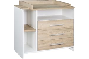 Schardt - Baby Eco Wickelkommode - mit Abnehmbaren Wickelaufsatz - Kommode mit 3 Schüben, Offenem Ablagefach und Seitenregal mit Regalboden - Wickelhöhe 93cm
