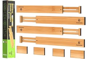 ANTOWIN Bamboo Drawer Dividers Organizers, Drawer Separators Splitter, 43-56 cm Long Adjustable Spring-loaded Organizer for Large Utensil, Clothes, Tools Drawers