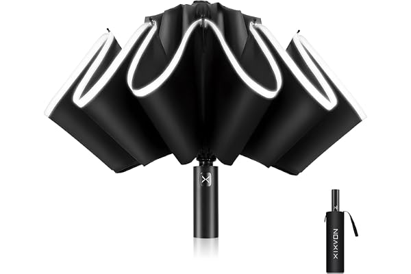 XIXVON Paraply Pro | UPF 50+ 99% UV-Skydd, Reflekterande SäKerhetsremsa, Robust VindtäT, BäRbar, Automatisk