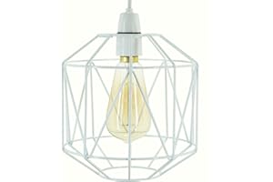 GMUK HOME & GARDEN PRODUCTS Retro Design Light Shade - Metal Wire Basket Cage Lamp Shade - Ceiling Pendant Light Shade – Wire Cage Lamp Shade - Vintage Industrial Style - Metal Lamp Shade - Easy Fit - White