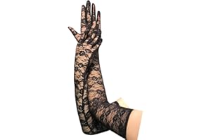 COSFAN Guantes de Encaje para Mujer,Guantes Florales de Boda,Guantes Negros de Opera,Guantes de Baile,Accesorios para Disfraces de Halloween Cosplay