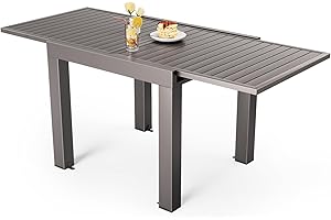 JUMMICO Tavolo da Giardino, Allungabile, Garden Table, in Alluminio, Tavolino da Balcone, Tavolo da Pranzo, da Esterno, Gambe Regolabili, 80 x 160 cm, Marrone Caramello