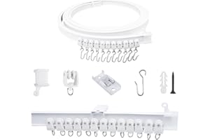 FOGAWA 3m Riel de cortina con 24 ganchos en S, rieles para cortinas de techo, riel cortina flexible plegable, sistemas de cortina riel techo para cortinas, ducha, separadores de ambientes, blanco