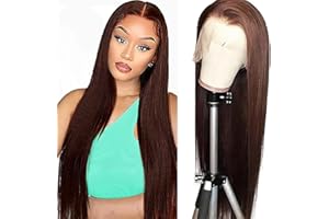 AiPliantfis Glueless Wig Wear and Go Peluca Cabello Humano Straight Human Hair Wig 13X6 Lace #4 Chocolate Brown Pre Plucked 150% Density Real Unprocessed Remy Hair 28 Inch