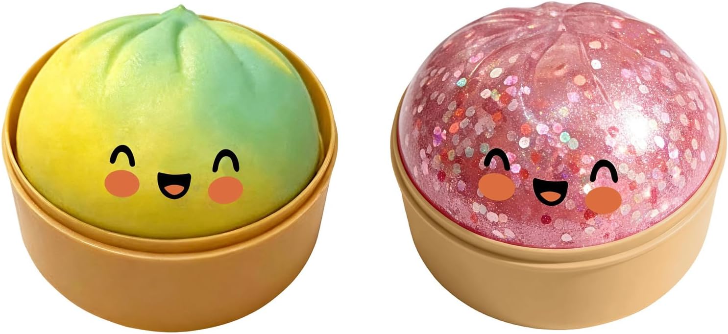 Genérico 2PCS Glitter Dumpling Squishy, mystery1 Dumpling Squishy Box original1, Fidget Toy, Soft Squeeze Dough