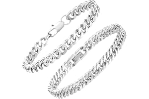 PSOWQ Bracciale Uomo Bracciali Uomo Bracciale Uomo - Robusta Set di Braccialetto in Acciaio Inox Argento con Confezione Idee Regalo Uomo Ragazzo Fidanzato 19cm - 2 Pezzi