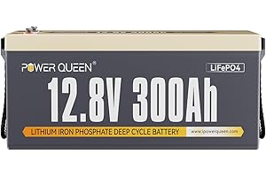 Power Queen 12V 300Ah 3840Wh LiFePO4-Batterie, integriertes 200A BMS, 2560W Lithium-Batterie, 4000-15000 Deep Cycles, 10-Jahres-Lebensdauer, ideal für Solar- und Wohnmobilstrom, Yachten, Off-Grid