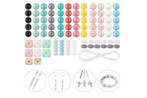 Glorlliant 100 Piezas Cuentas de Silicona DIY Forma Redonda Kit de Accesorios Poligonales Artesanías Hechas A Mano para Hacer Llavero Pulsera Collar Colorido