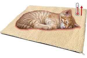 YUDANSI Non Slip Self Heating Pet Pad,No Electric Self Pet Heat Calming Cat Blanket,Soft Bed Warming Mat Ideal for Indoor Outdoor Kitten Puppy Cats Dogs in Cold Winter 60 cm X 45 cm (Brown beige)