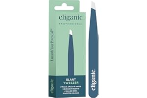 Cliganic Professional Eyebrow Tweezers Slant Tip (Blue) - Precision for Men & Women, Stainless Steel Best for Plucking Chin Facial Hair