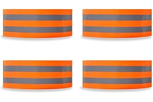 MEGAVOW 4 Piezas Bandas Reflectante Elástica, Brazalete Reflectantes para Bicicleta, Banda de Seguridad Reflectoras, Clips para Pantalones para Correr Ciclismo