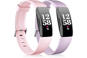 Vobafe 2 Pack Strap for Fitbit Inspire Strap/Inspire HR Strap, Soft Silicone Sport Replacement Wristband Compatible with Fitbit Inspire/Inspire HR/Inspire 2/Ace 2 Small Sand Pink/Lavender