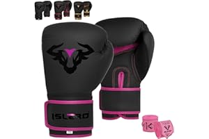 Islero EVO Fitness Matte Black Boxing Gloves Men Punch Bag Women Pink MMA Muay Thai Martial Arts Kick Boxing Sparring Training Fighting Gloves With Hand Wraps