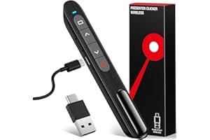 HELLCOOL Puntatore Laser per Presentazioni,Presenter Wireless con Ricevitore USB+Type-C/2.4 GHz/Portata 50m/Ricaricabile/Indicatore Batteria,Presenter per PowerPoint/Keynote/Prezi/Google slides