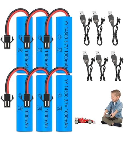 Lot De 4 Batteries RC Li-ion 14500 1000 MAh 3,7 V - Avec Câbles De Charge USB, Pour Voitures Télécommandées