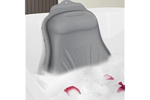 ARESVRGO Cuscino per vasca da bagno,Cuscino vasca da bagno in Silicone con 36 Ventose antiscivolo,Antibatterico, Antimuffa, Ergonomico, Favorisce il rilassamento della testa e del collo (Grigio scuro)