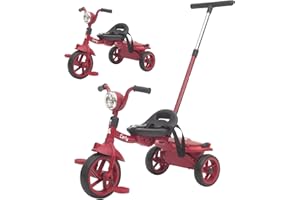 Twinly Triciclo evolutivo bambino pieghevole per bambini 1-5 anni - Triciclo per bambini leggero e compatto - Manubrio con luce e suono, cestino e barra di spinta regolabile Carly (rosso)