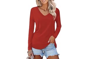 FGFD&OU Camiseta Mujer de Manga Corta/Larga con Cuello en V Blusa Originales Elegantes Básicas Tops Casual para Verano Invierno
