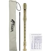 Tiger REC2-WH Three-Piece Soprano Recorder with Case - White | For Schools and Beginners. Includes Cleaning Brush and Fingeri