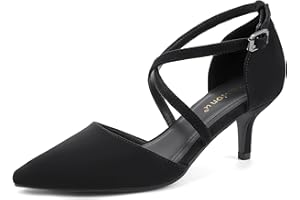 Greatonu Womens Court Shoes Pointed Toe Kitten Mid Low Heel Sandals Ladies Ankle Strap Pumps