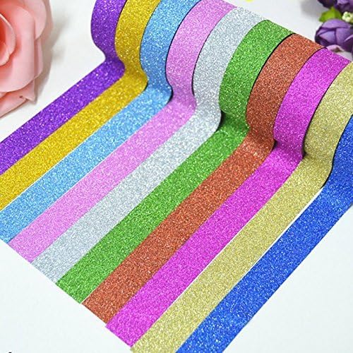 AUAUDATE Glitter Washi Paper Adhesive Tape DIY Craft Sticker Masking Decor 1.5cmx3m (10pcs)
