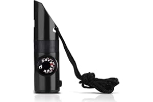 UPINWENUP Emergency Survival Kit, 7-in-1 Multi-function Whistle with LED Light, Compass, Lanyard, Portable Outdoor Tool for Camping, Hiking