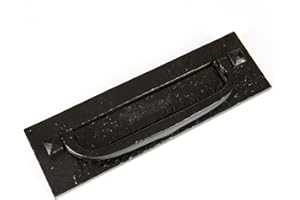 HAMMER AND TONGS Black 340mm x 105mm Antique Letter Plate with Knocker - Cast Iron Antique Front Door Postal Box - by Hammer & Tongs