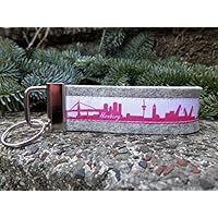 Schlüsselanhänger Schlüsselband Filz hellgrau Hamburg Skyline pink weiß!