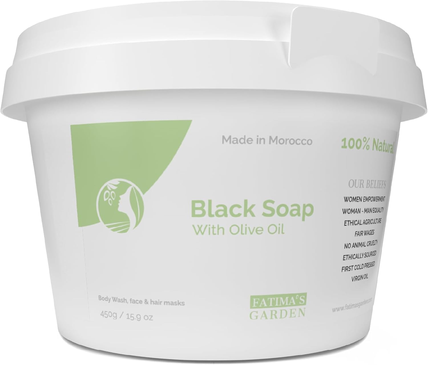 Fatima's Garden Jabón Negro con Aceite de Oliva - Limpiador Natural, 450g
