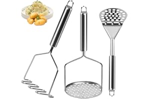 FKSOWBBK Kartoffelstampfer, 3 Stück Edelstahl-Kartoffelstampfer, Handstampfer mit Dickem Griff, Lebensmittelstampfer für Kartoffelbrei, Avocado, Bohnen
