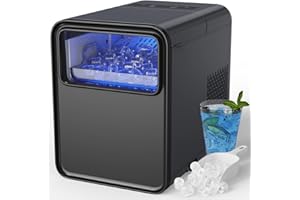 Kostkarka Do Lodu Omisoon, Kostkarka Do Lodu Mała 12Kg/24H, 9 Kostek W 6 Minut, Samoczyszcząca Kostkarka Do Lodu Z Szufelką Do Lodu I Koszykiem, 2 Rozmiary Kostek Lodu, Czarna