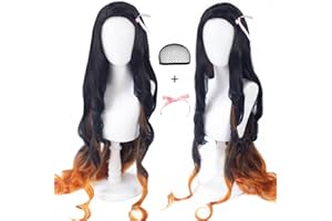 Liamiona Zabójca demonów Kamado Nezuko Cosplay peruka anime długa kręcona czarna gradient pomarańczowa damska włosy Halloween impreza kostiumy peruka + darmowa czapka z peruką