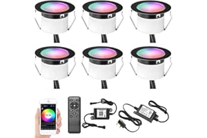 GEYUEYA Home RGBW WiFi Led Decking Lights Waterproof IP67 Ø31MM 12V - Led Plinth Light Kits for Terrace/Patio/Garden/Decoration,6 Packs