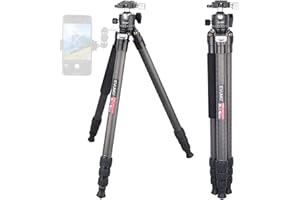 EVUMO Treppiede Fotocamera Carbonio 1365mm, Treppiede Leggero E Compatto Ultra Stabile Con Testa A Sfera Panoramica Da 36mm A 360°, Treppiede Professionale Per Videocamera DSLR, Max Load 20kg